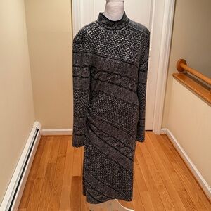 Cache Elegant Black and Gray Midi Dress Worn twice